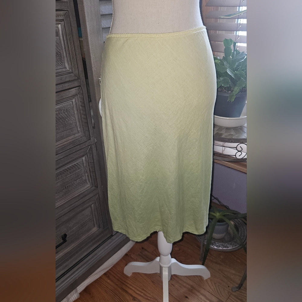 GAP Light Yellow/Green Ombre Linen Midi Skirt